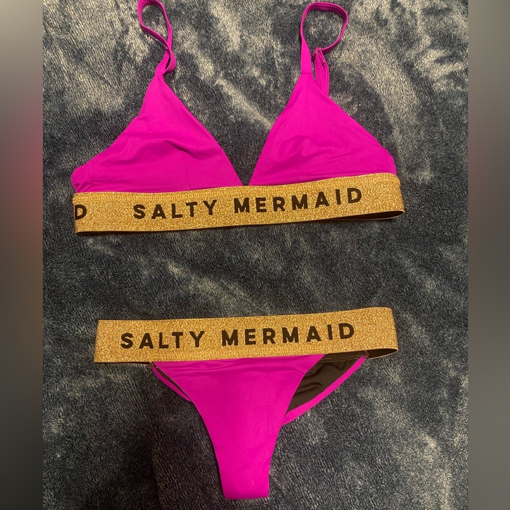 Salty Mermaid pink set with gold sparkly band-top and bottom included